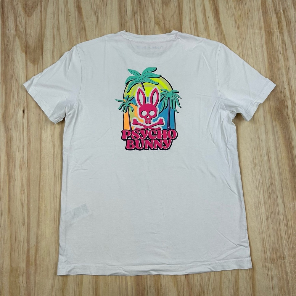 Psycho Bunny Women's White Beach Short Sleeve Graphic T-Shirt Size 4 Small - Picture 1 of 8